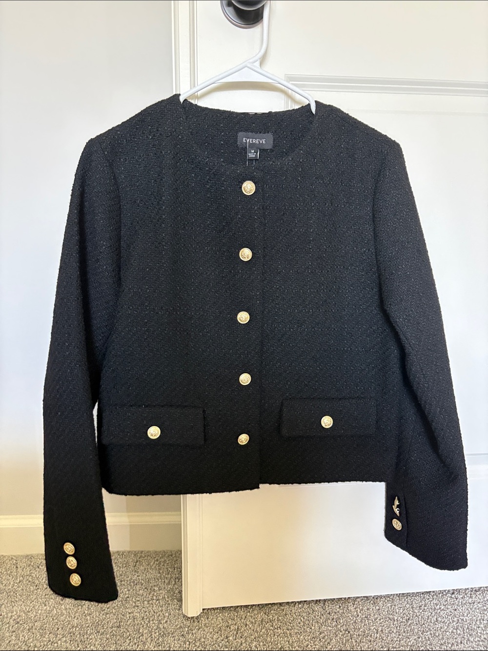 Evereve Black Tweed Gold-Button Lady Jacket